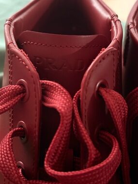 Prada Red Leather Lace-Up Sneaker